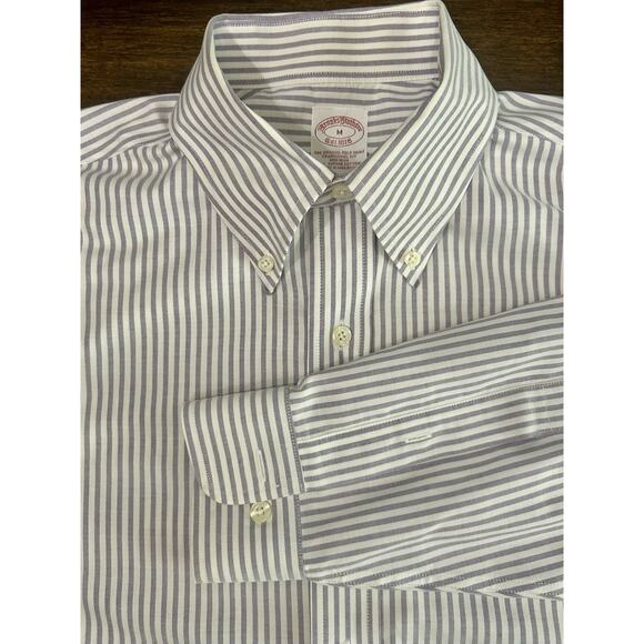 Brooks Brothers Mens M Long Sleeve Purple University Striped Supima Cotton Shirt - Picture 1 of 4